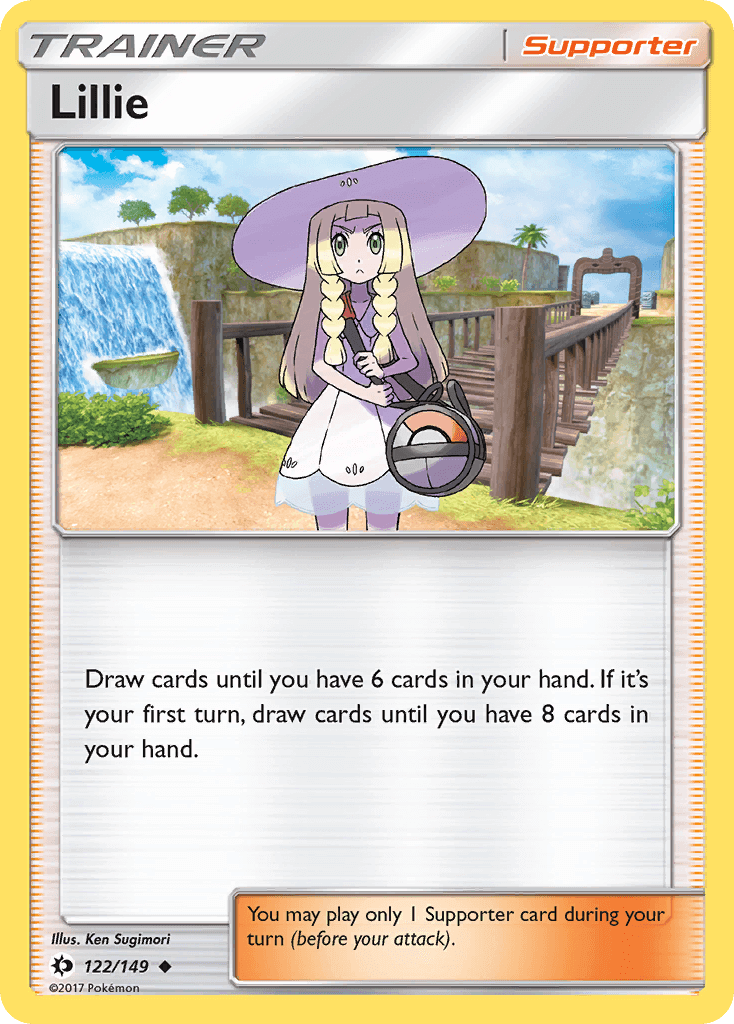 Lillie (122/149) [Sun & Moon: Base Set] Trainer card featuring a Supporter character drawing cards.
