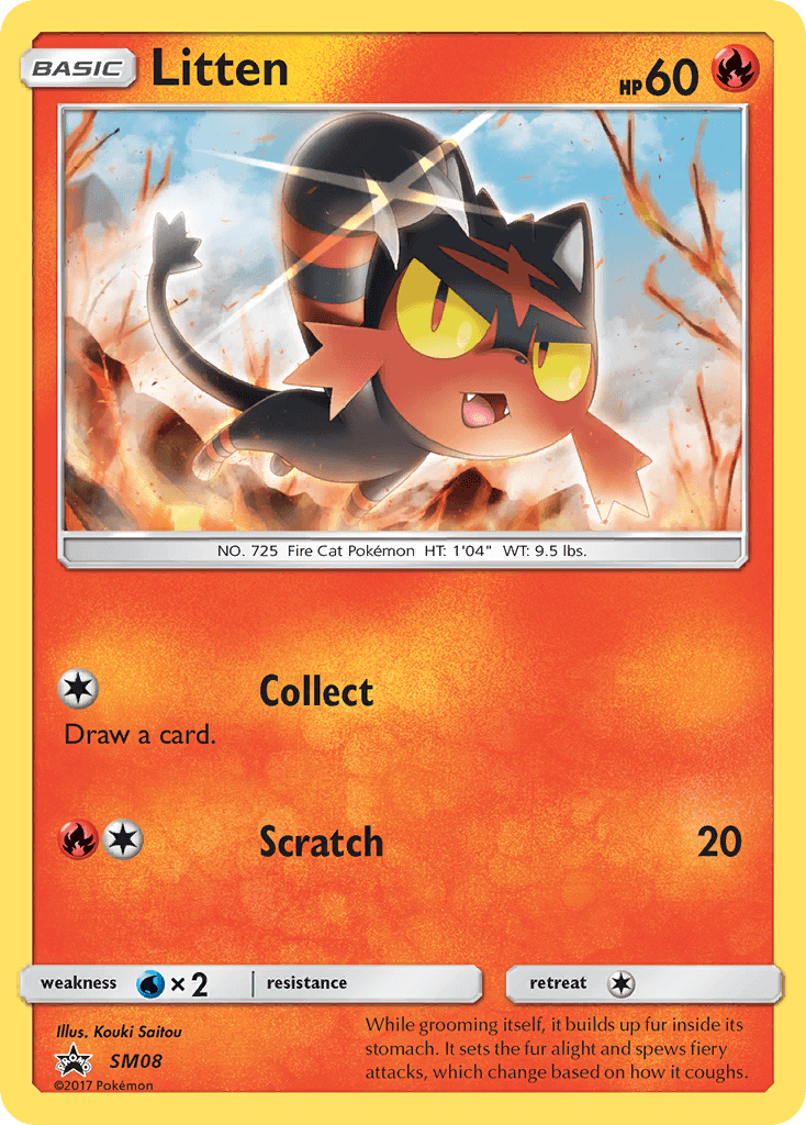 Litten (SM08) [Sun & Moon: Black Star Promos] card showcasing a Fire Type Pokémon with special ability details.