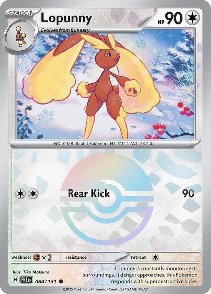 Lopunny (084/131) (Poke Ball Pattern) [Scarlet & Violet: Prismatic Evolutions] trading card featuring vibrant artwork