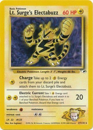 Lt. Surge's Electabuzz (27/132) [Gym Heroes Unlimited] card showcasing its abilities and stats.