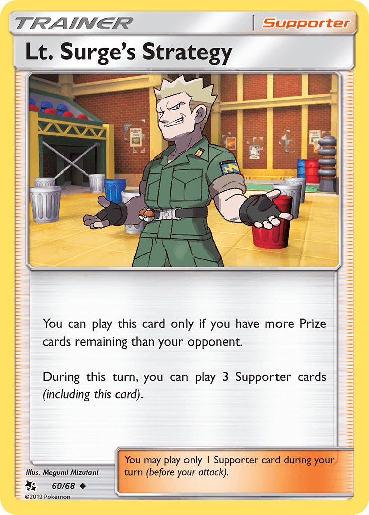 Lt. Surge's Strategy (60/68) [Sun & Moon: Hidden Fates] card featuring a Trainer Supporter illustration.