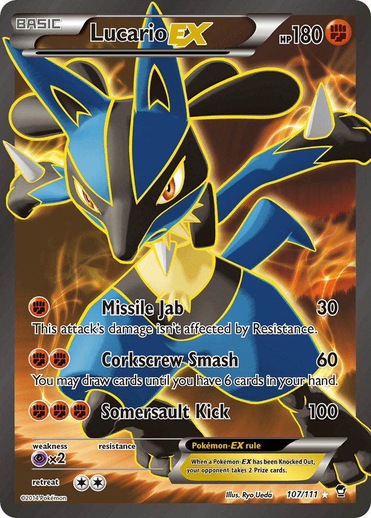 Lucario EX (107/111) [XY: Furious Fists] ultra rare Pokémon card featuring Fighting type with powerful attacks.