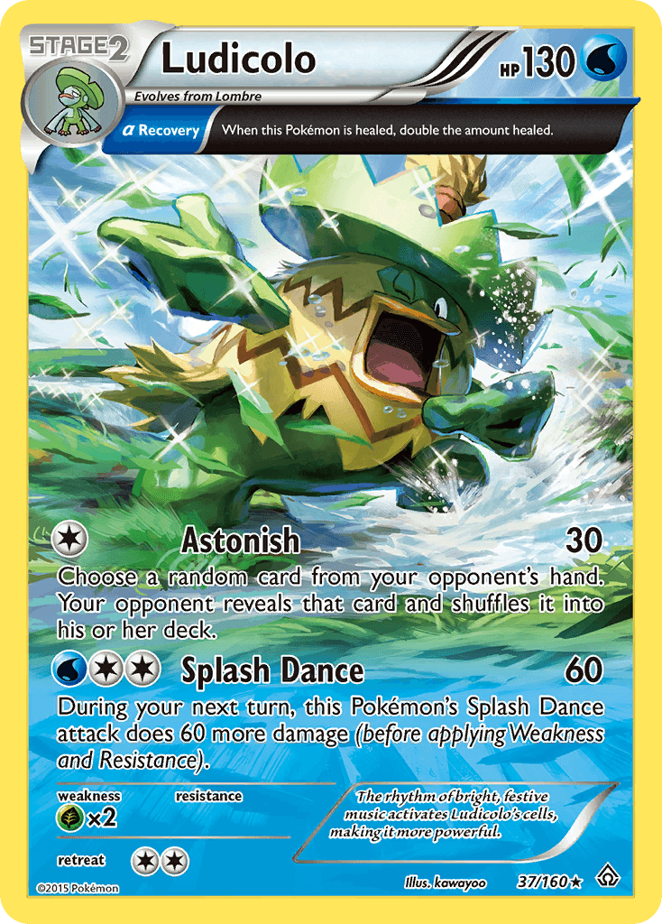 Ludicolo (37/160) [XY: Primal Clash] card featuring HP 130 and abilities Astonish and Splash Dance.