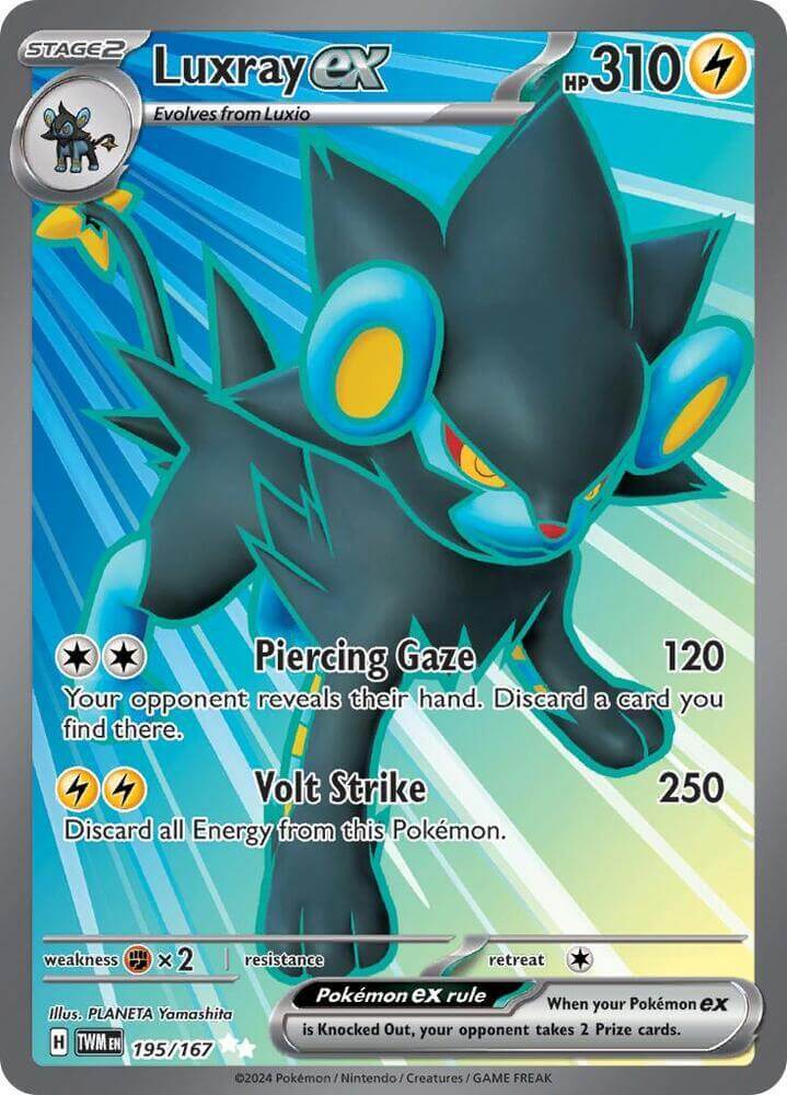 Luxray ex (195/167) [Scarlet & Violet: Twilight Masquerade] card featuring powerful lightning attacks.
