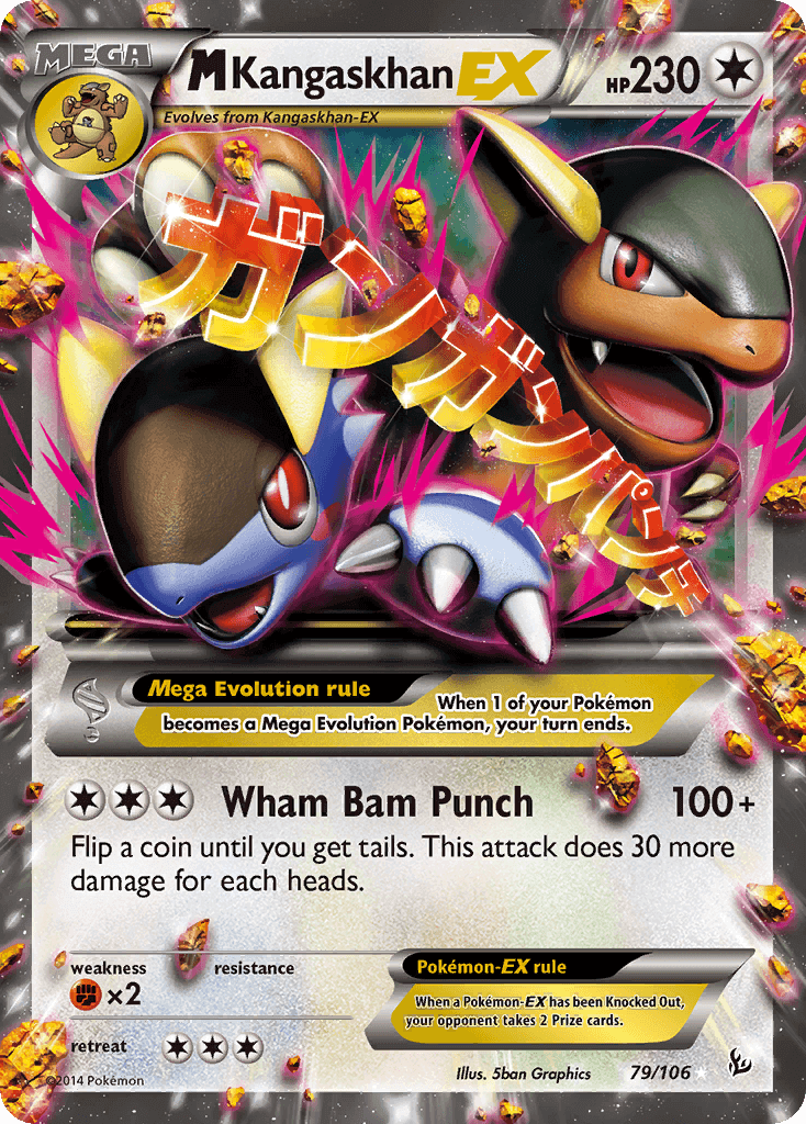 M Kangaskhan EX (79/106) [XY: Flashfire] trading card showcasing its powerful Wham Bam Punch attack.