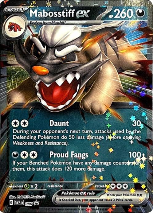 Mabosstiff ex (086) [Scarlet & Violet: Black Star Promos] collectible trading card featuring powerful attack abilities.