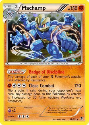 Machamp (49/101) (Cosmos Holo) [Black & White: Plasma Blast] showcasing its abilities and stats.