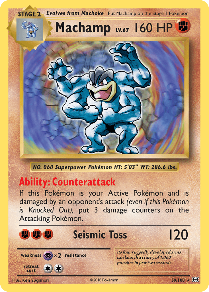 Machamp (59/108) [XY: Evolutions] card featuring Seismic Toss move and Counterattack ability.