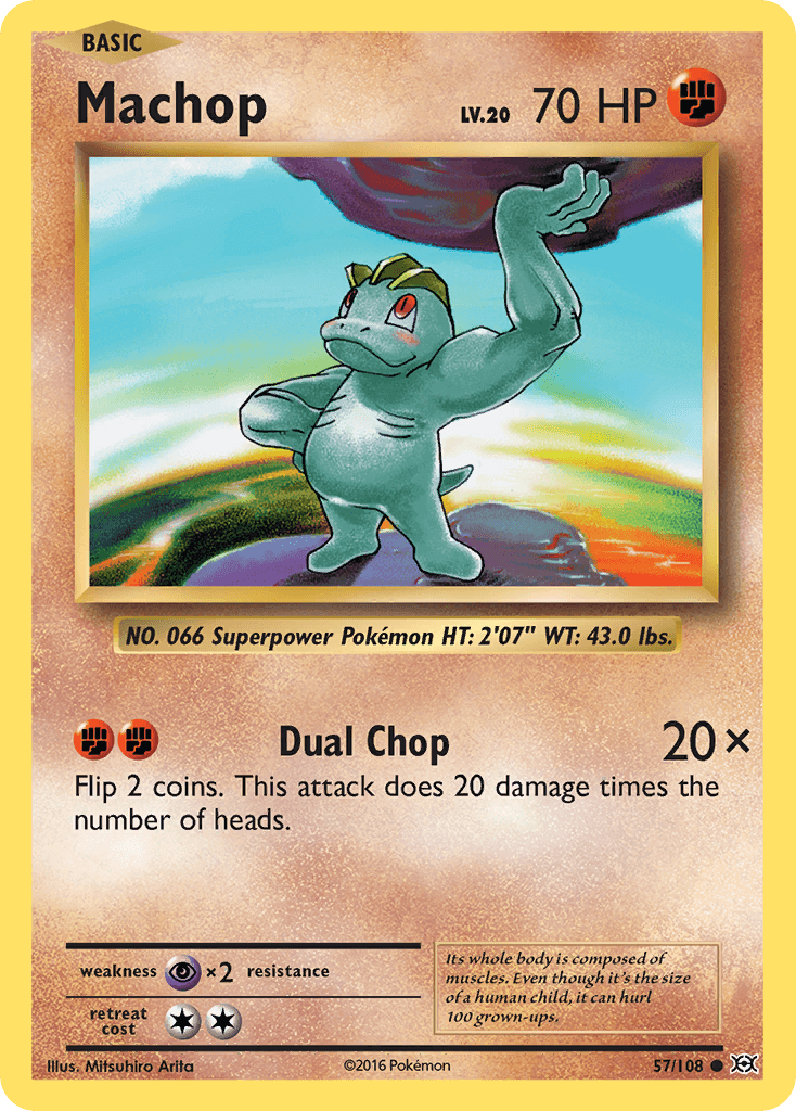 Image of Machop (57/108) [XY: Evolutions], a Fighting type Pokémon card featuring its Dual Chop attack.