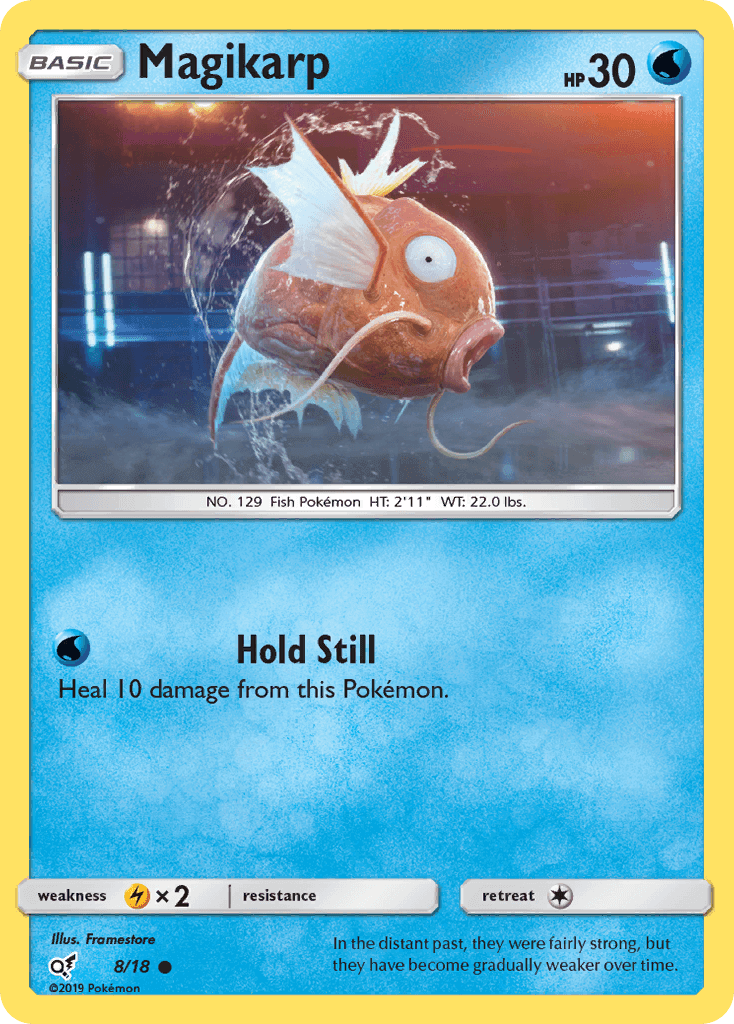 Magikarp (8/18) [Sun & Moon: Detective Pikachu] card showcasing water type and healing ability, with rarity common.