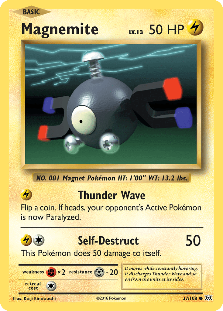 Magnemite (37/108) [XY: Evolutions] card featuring Thunder Wave attack and Self-Destruct ability.