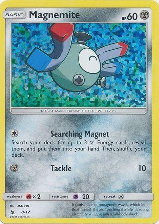 Magnemite (8/12) [McDonald's Promos: 2018 Collection] card showcasing Searching Magnet move with vibrant background.