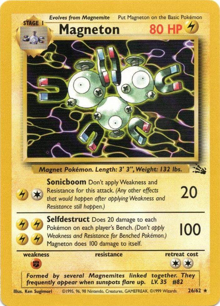 Magneton (26/62) [Fossil Unlimited] collectible card featuring Sonicboom and Selfdestruct moves.