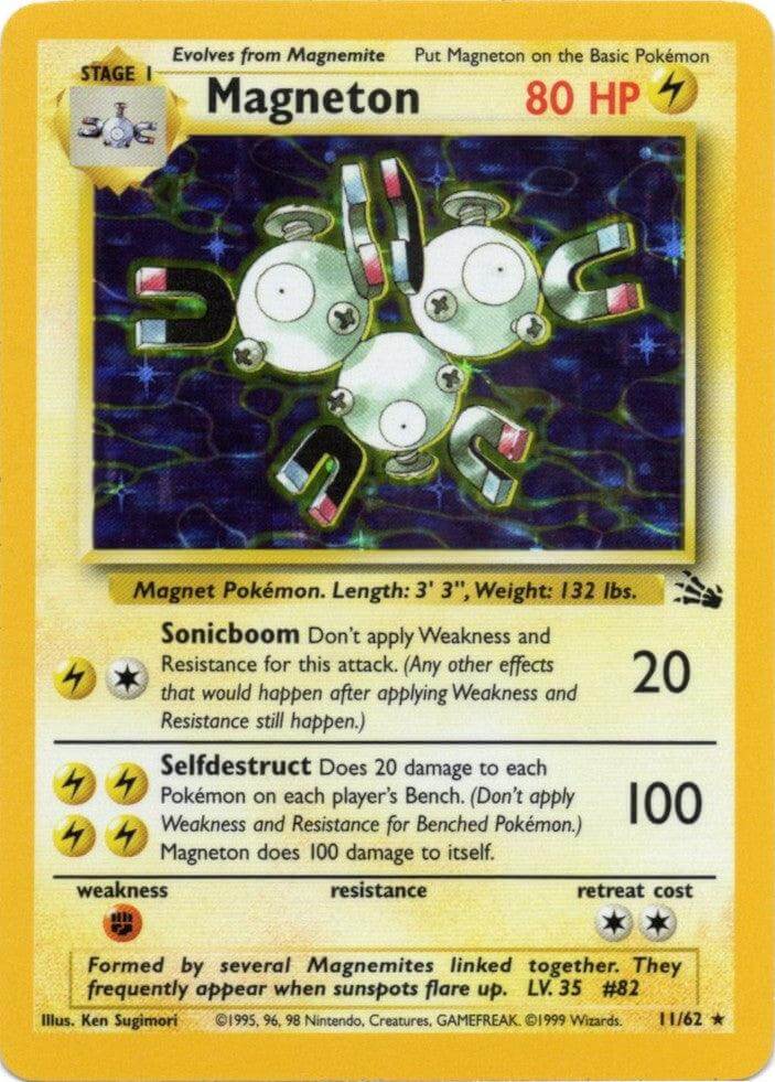 Magneton (11/62) [Fossil Unlimited] card featuring Sonicboom and Selfdestruct moves.
