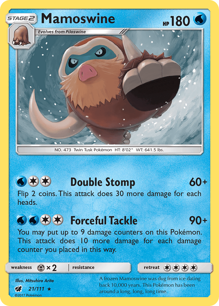 Mamoswine (21/111) [Sun & Moon: Crimson Invasion] card featuring water type attacks and HP 180.
