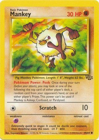 Mankey (55/64) [Jungle Unlimited] Pokémon card showcasing its Fighting type and Common rarity.