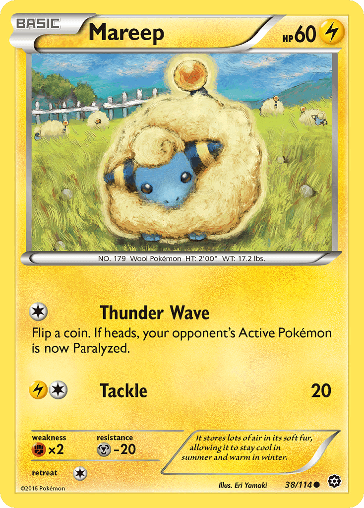 Mareep (38/114) [XY: Steam Siege] featuring Thunder Wave and Tackle moves