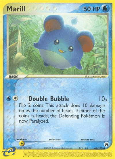 Marill (68/100) [EX: Sandstorm] card featuring Water type with Double Bubble attack and artwork from the EX: Sandstorm set.