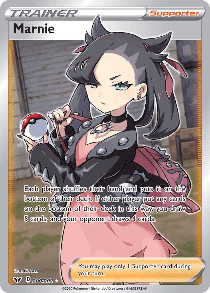 Marnie (200/202) [Sword & Shield: Base Set] Ultra Rare Supporter card artwork.