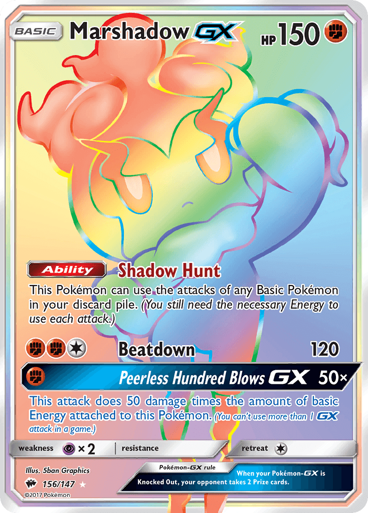 Marshadow GX (156/147) [Sun & Moon: Burning Shadows] featuring Fighting type with abilities and attacks.