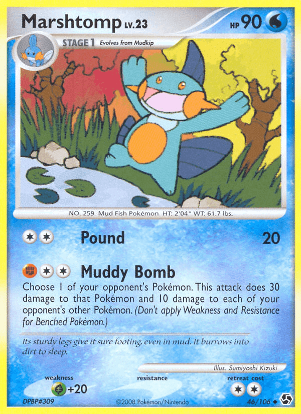 Marshtomp (46/106) [Diamond & Pearl: Great Encounters] card displaying HP and attacks.