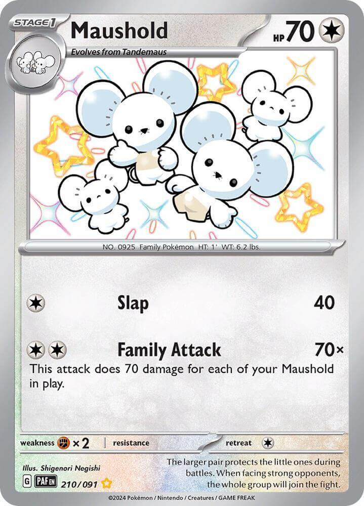 Image of Maushold (210/091) [Scarlet & Violet: Paldean Fates] showcasing its abilities and design.