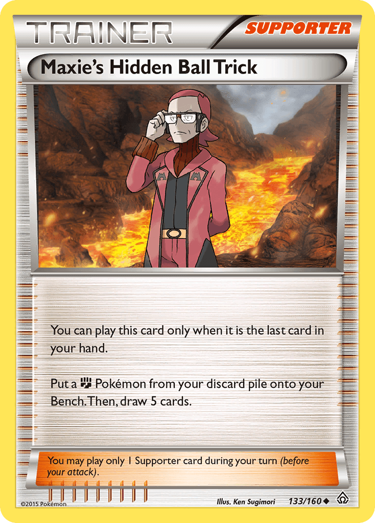 Maxie's Hidden Ball Trick (133/160) [XY: Primal Clash] Trainer Supporter card illustration showing game mechanics.