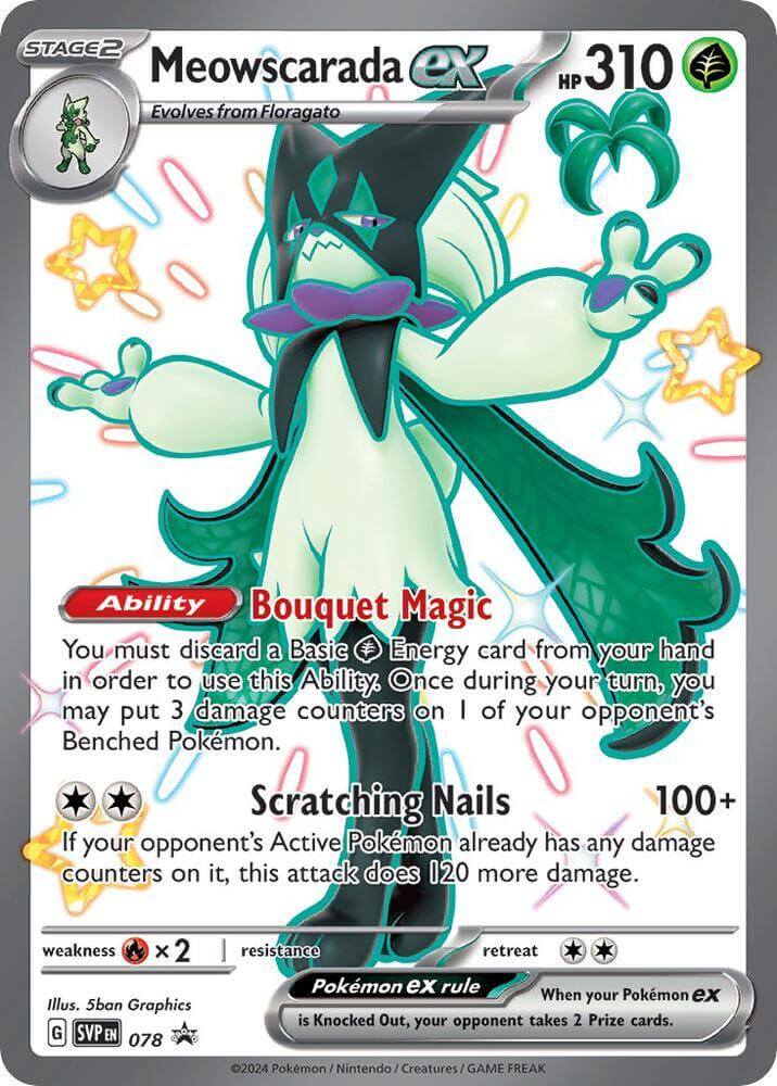 Meowscarada ex (078) [Scarlet & Violet: Black Star Promos] card showcasing its abilities and stats.