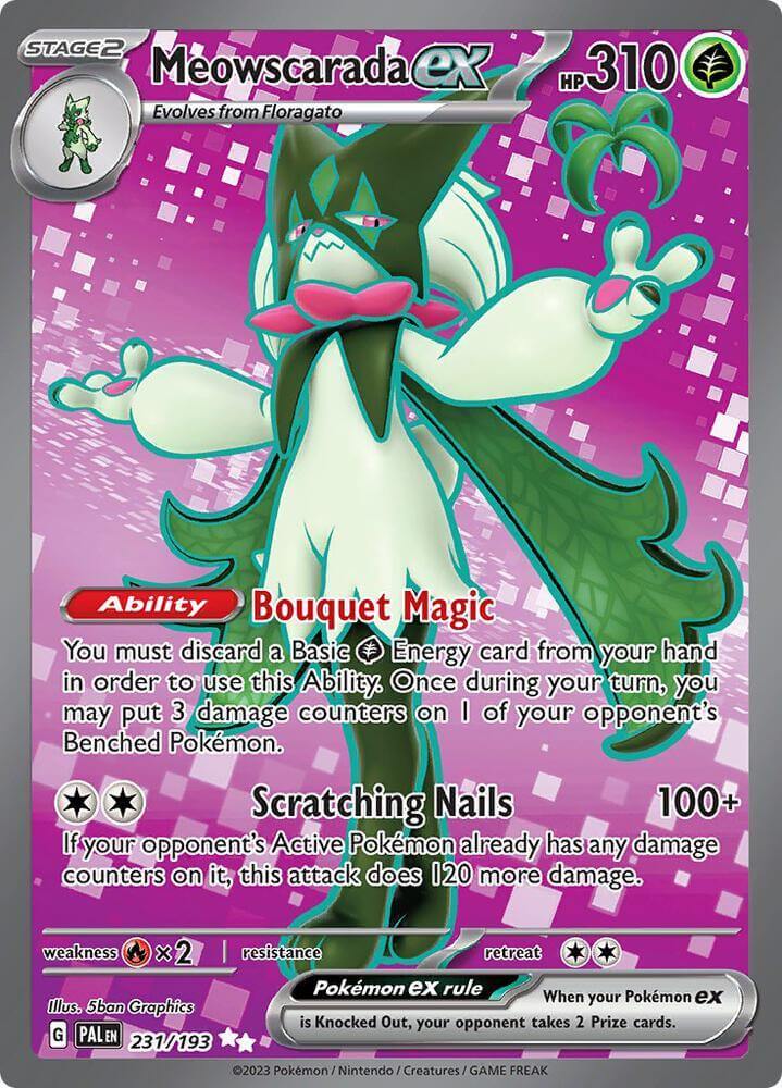 Meowscarada ex (231/193) [Scarlet & Violet: Paldea Evolved] card with detailed abilities and stats.