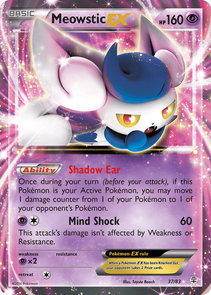Meowstic EX (37/83) [XY: Generations] card showcasing Psychic type ability and attack details.