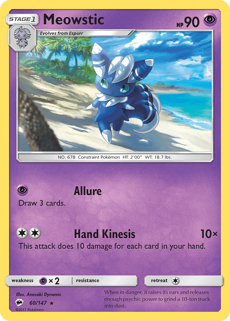 Meowstic (60/147) [Sun & Moon: Burning Shadows] rare Psychic Pokémon card with HP 90.