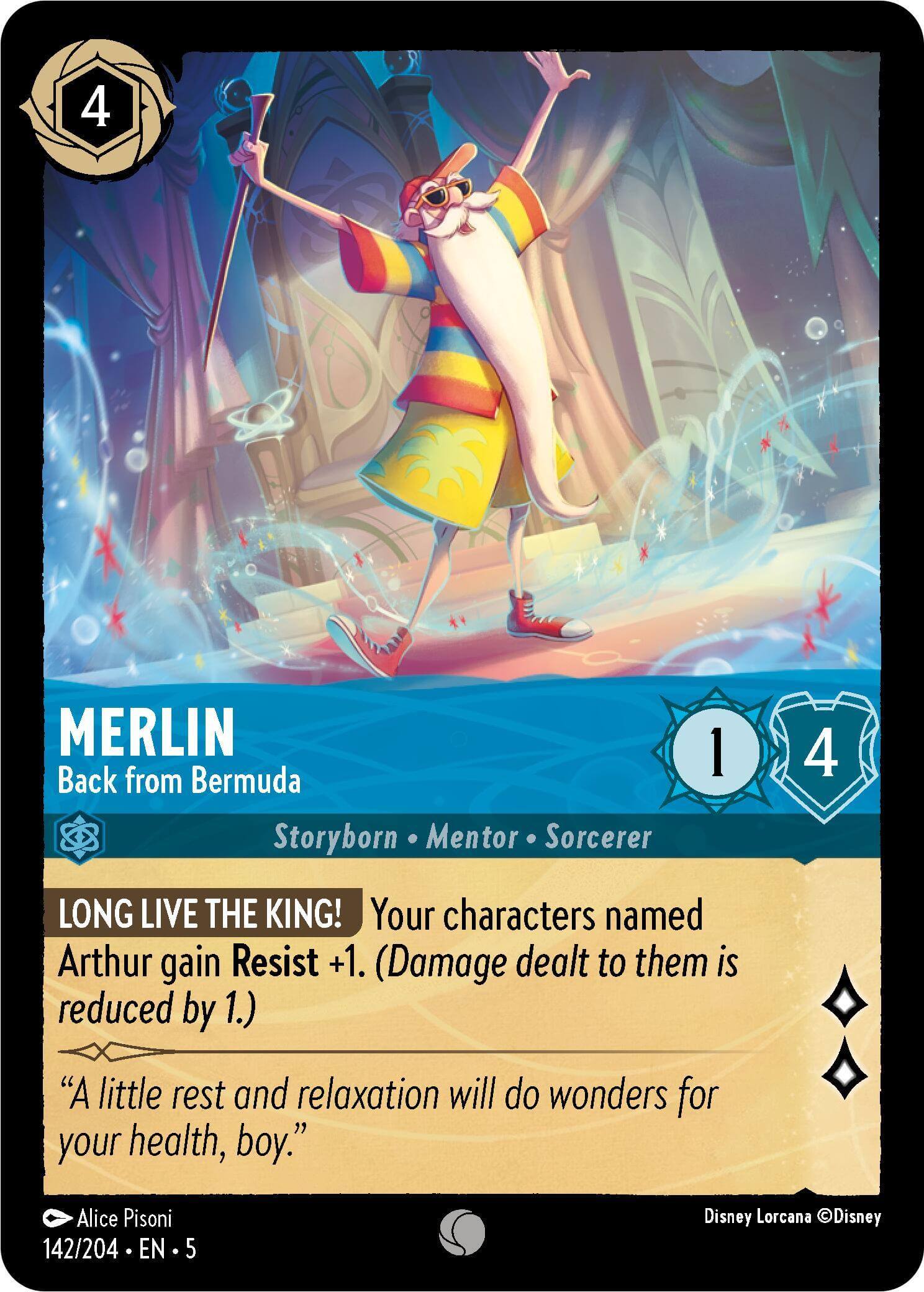 Merlin - Back from Bermuda (142/204) [Shimmering Skies] card featuring Arthur's resist ability.