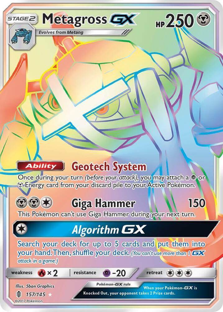 Metagross GX (157/145) [Sun & Moon: Guardians Rising] card featuring Geotech System and Algorithm GX abilities.