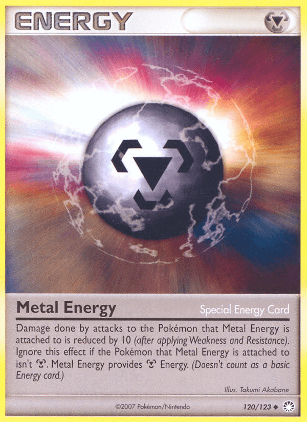 Metal Energy (120/123) [Diamond & Pearl: Mysterious Treasures] special energy card with reduced damage effects.