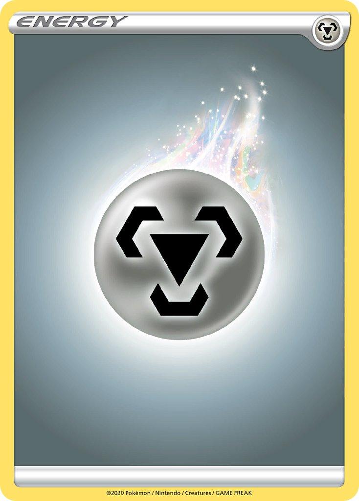 Metal Energy [Sword & Shield: Base Set] card featuring a shiny silver energy symbol with dynamic colorful effects.