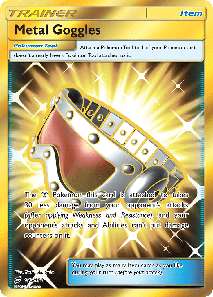 Metal Goggles (195/181) [Sun & Moon: Team Up] - Secret Rare Pokémon Item card with damage reduction effect.