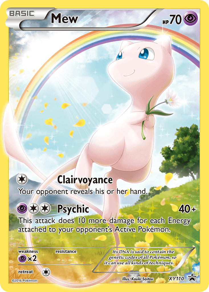 Mew (XY110) [XY: Black Star Promos] card featuring psychic abilities and vibrant artwork.