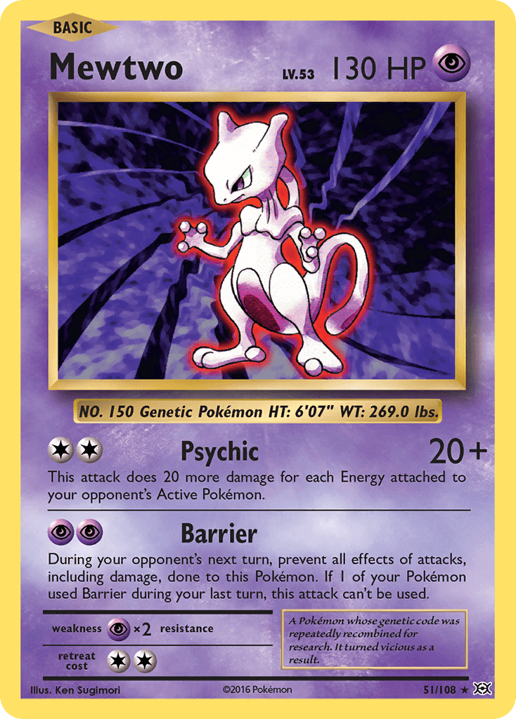 Mewtwo (51/108) [XY: Evolutions] card featuring Psychic attack and Barrier ability