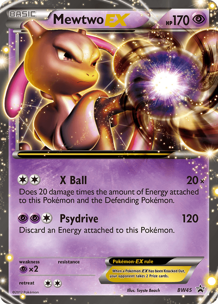 Mewtwo EX (BW45) [Black & White: Black Star Promos] card featuring Psychic abilities and moves.