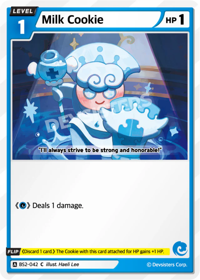 Milk Cookie BS2-042 C | Common Card featuring character design and gameplay instructions.