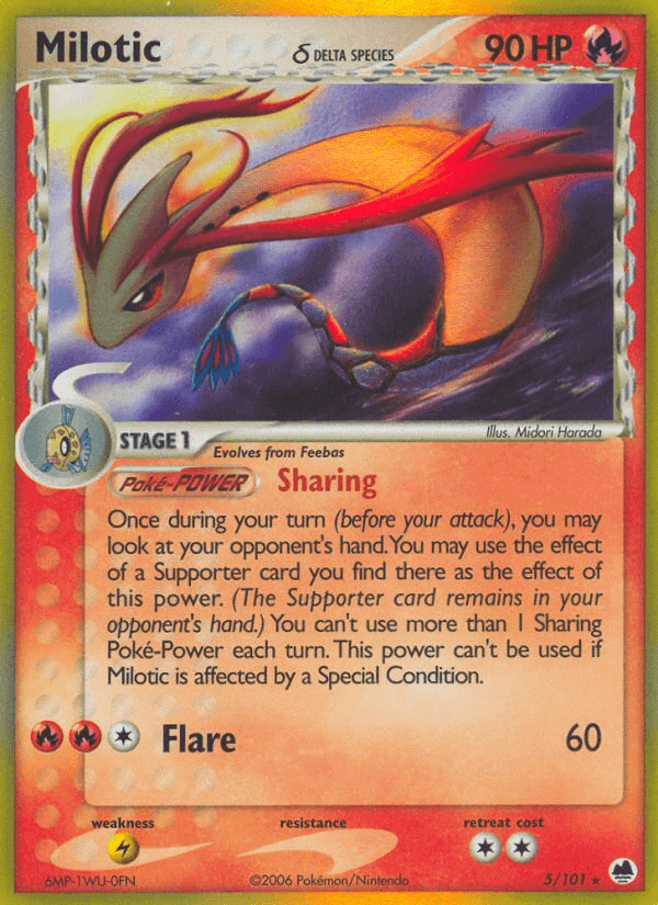 Milotic (5/101) (Delta Species) [EX: Dragon Frontiers] Holo Rare Pokémon card with Fire type features.