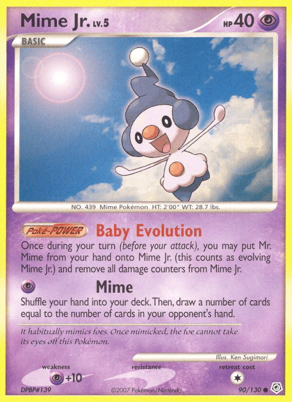 Mime Jr. (90/130) [Diamond & Pearl: Base Set] featuring Baby Evolution and Psychic type details.
