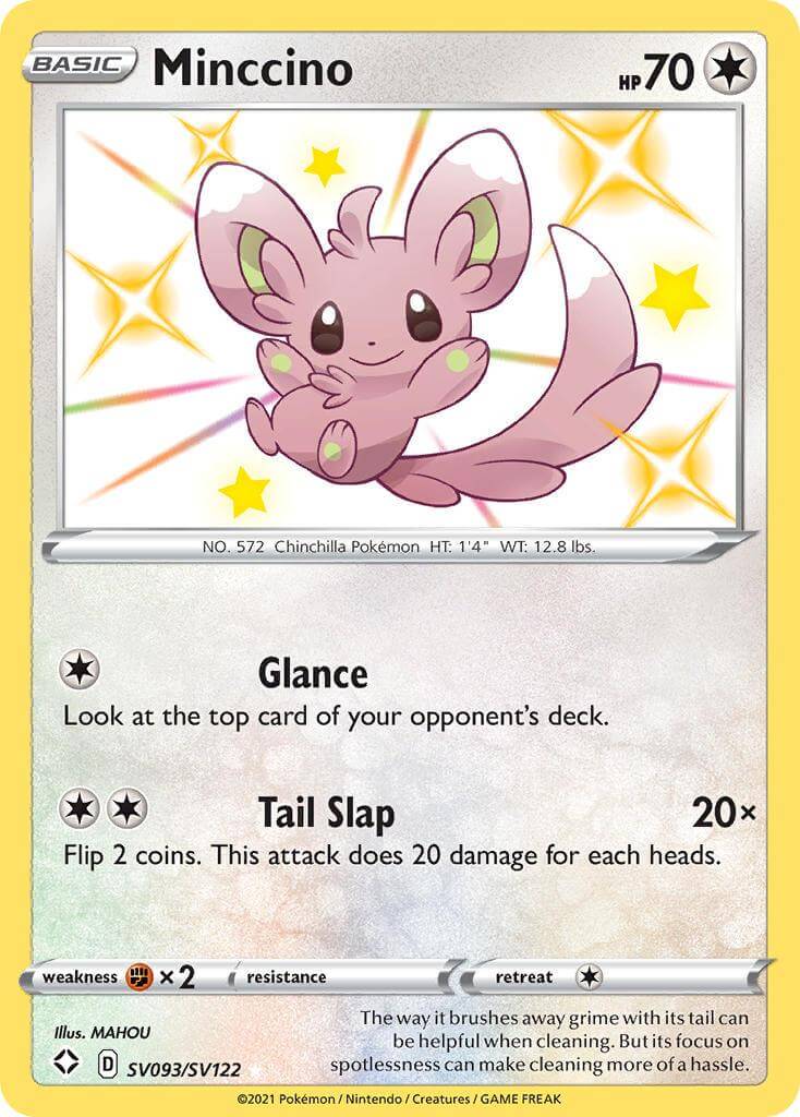 Minccino (SV093/SV122) [Sword & Shield: Shining Fates] ultra rare card with colorful design and moves.