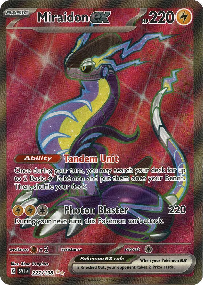Miraidon ex (227/198) [Scarlet & Violet: Base Set] card showcasing Tandem Unit ability and Photon Blaster attack.