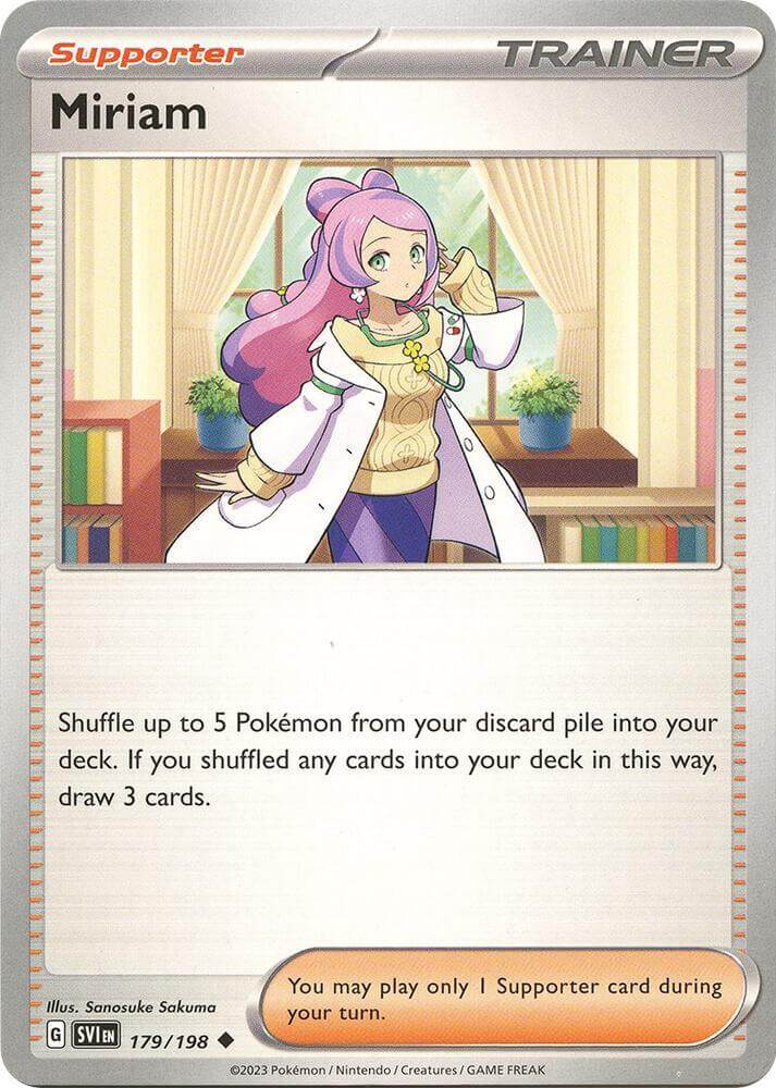 Miriam (179/198) [Scarlet & Violet: Base Set] Supporter card illustration with game effects and rarity.