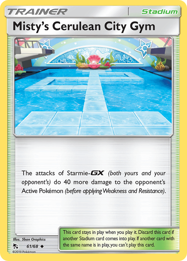 Misty's Cerulean City Gym (61/68) [Sun & Moon: Hidden Fates] Stadium card with details on effects and gameplay.