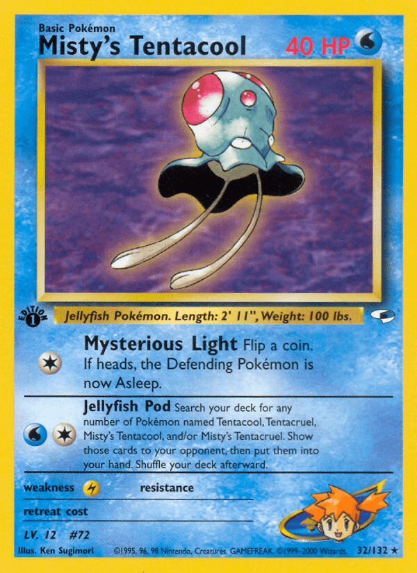 Misty's Tentacool (32/132) [Gym Heroes 1st Edition] rare water type Pokémon card featuring jellyfish design.