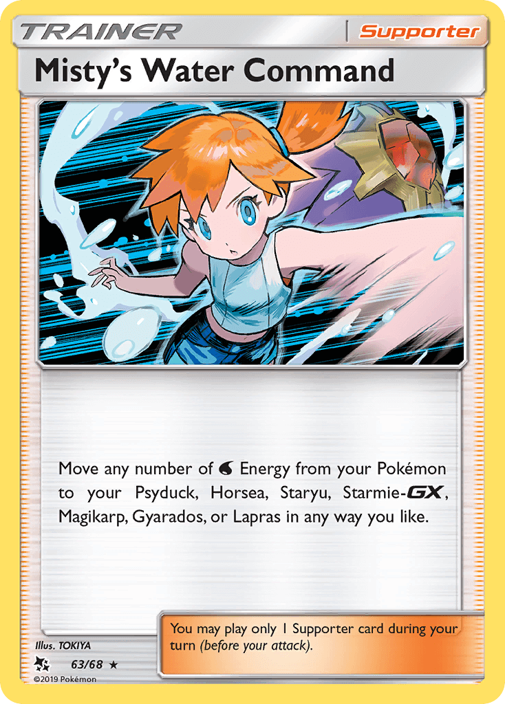 Misty's Water Command (63/68) [Sun & Moon: Hidden Fates] Supporter card featuring Misty in action.