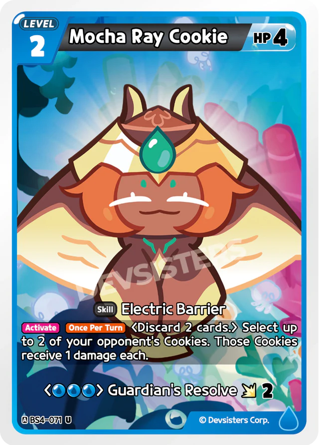 Mocha Ray Cookie BS4-071 U | Uncommon Card showcasing Electric Barrier skill and vibrant art style.