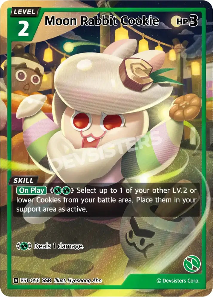 Moon Rabbit Cookie (BS1-056) SSR – Brave Starter | Cookie Run TCG Super Secret Rare Card featuring HP 3 and skills.